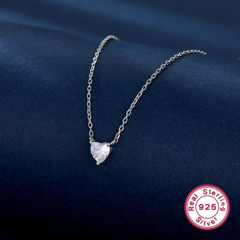 925 Sterling Silver Long-Lasting Plated Zircon Inlay Heart Shape Pendant Necklace