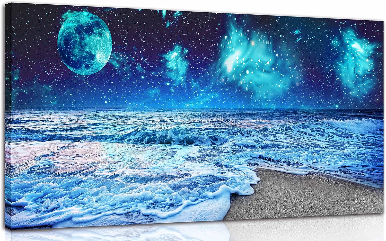 THRLVEART Beach Pictures Wall-Art - Moon Canvas Wall-Art for Living Room - Ocean Art Wall Decor Ready to Hang Size 40 inch  x 20 inch  40&#034;x20&#034;