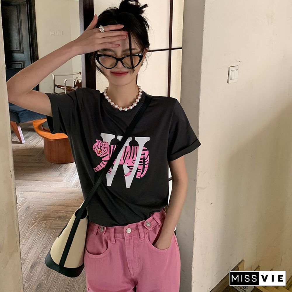 Tiger Letter Print Casual T-Shirt