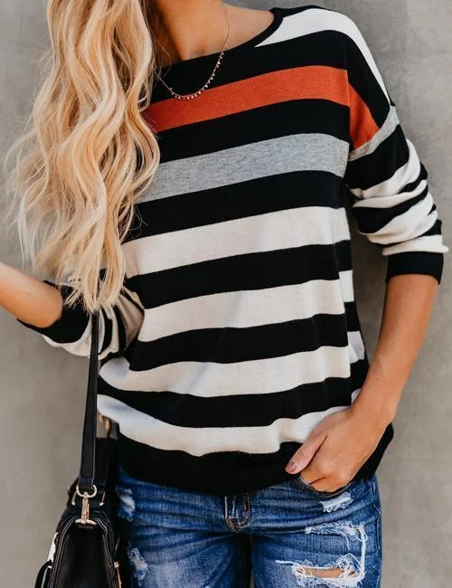 Fashion Splice Striped Blouse T-shirt
