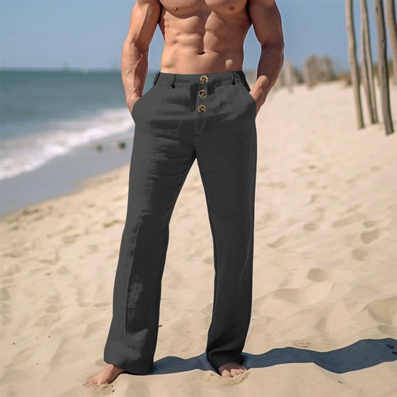 Men's Beach Holiday Plain Simple Linen Pants-inspireuse