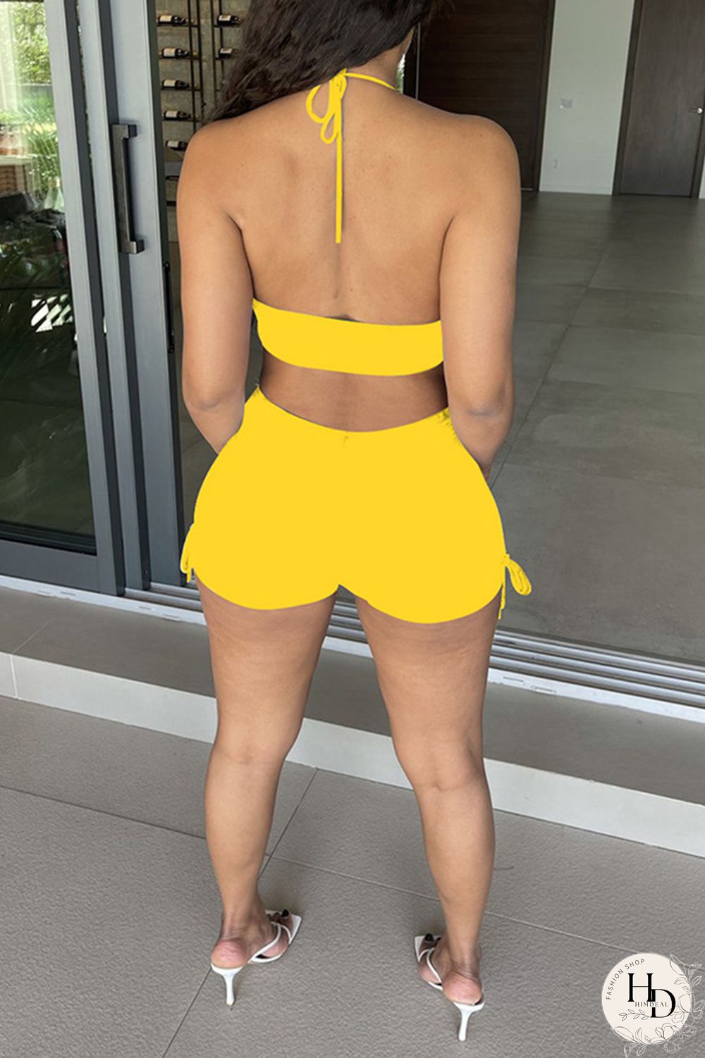 Black Fashion Sexy Solid Backless Halter Sleeveless Two Pieces