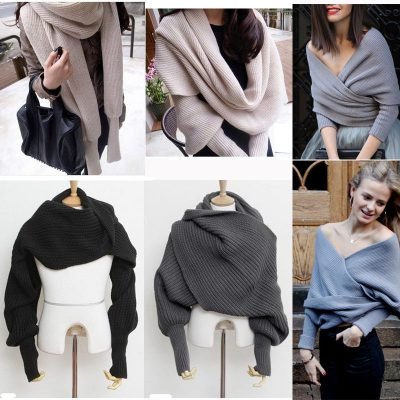 Knitted Wrap Scarf With Sleeves, Knitted Wrap Scarf With Sleeves