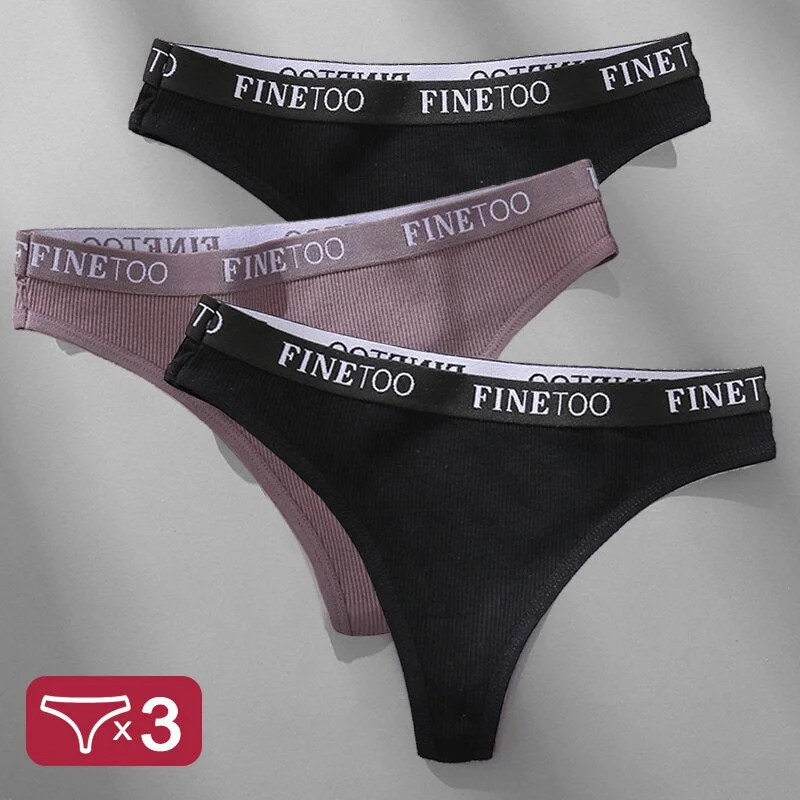 3PCS/Set Women's Panties Cotton Lingerie Female Underpants Sexy Briefs Thong G-String Finetoo Design Intimates T-back Pantys