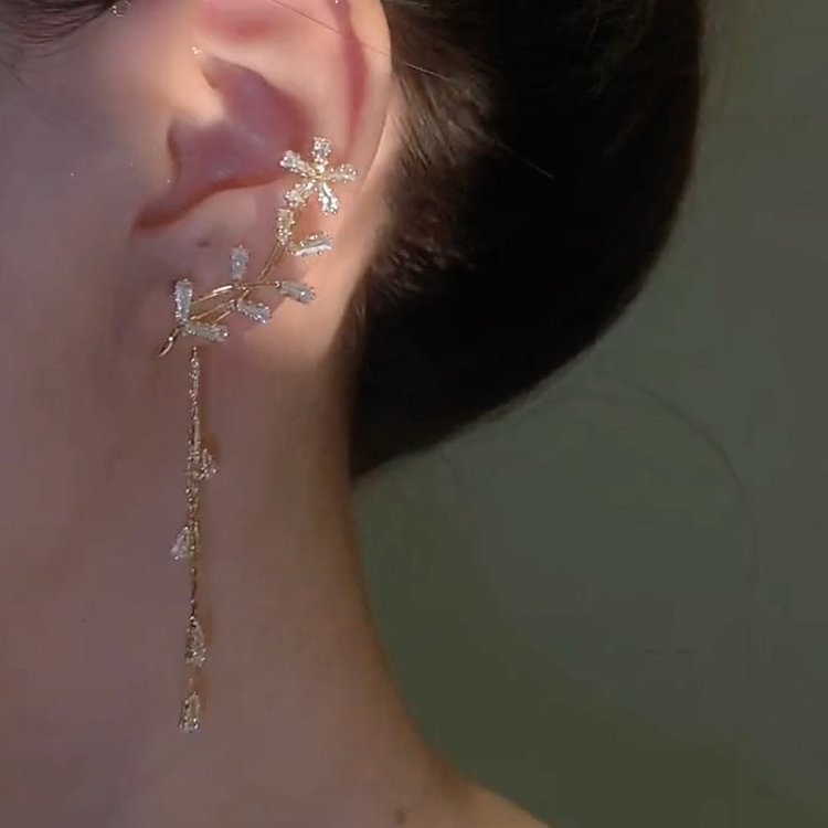 Zircon Flower Tassel Earrings