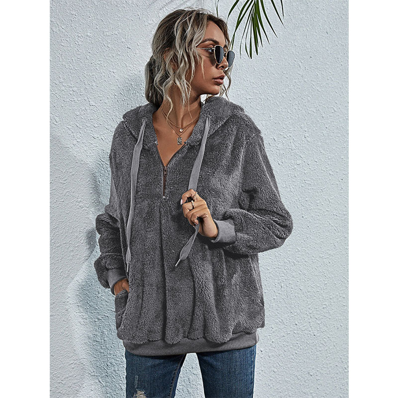 solid color fleece hooded longsleeved jacket wholesale Nihaojewelry NHIS429213