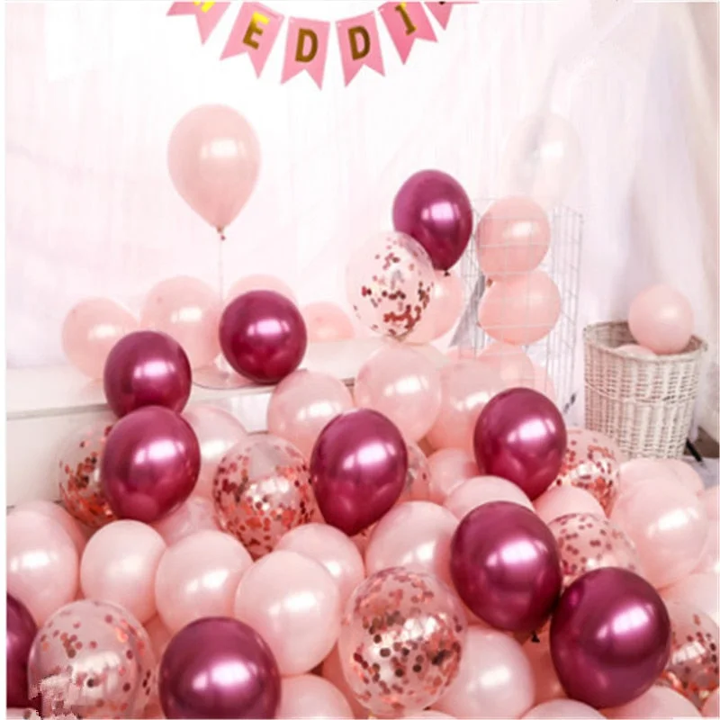 10/20pcs 10inch transparent rose gold confetti balloons pearl pink balloons wedding birthday party decor chrome metallic globos