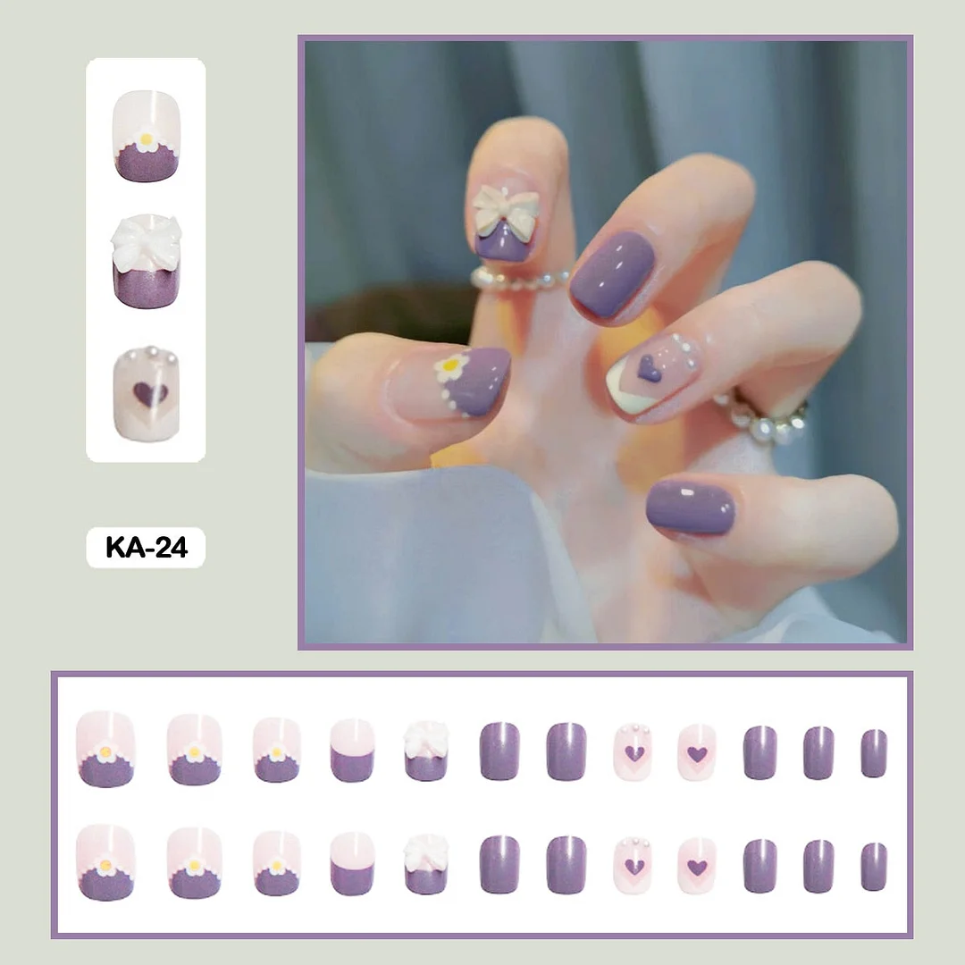 24PCS False Nails with Glue Lovely Fresh Personality Stick on Nails Retro Elegant Graffiti Press on Nails Art DIY Manicure Tool-Nail Inspo