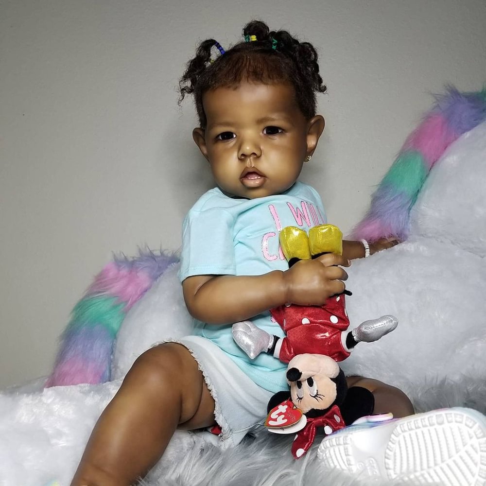 [NEW!] 20" Black-skinned Simulation Reborn Silicone Doll, Cute Doll Gift Set