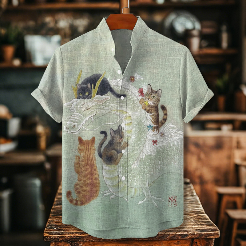 Cute Cat For The Love Of Dragons Pattern Art Print Casual Shirt  artssus
