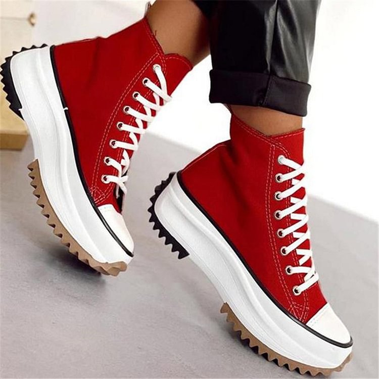 Round Toe Lace-Up High-Cut Upper Platform Sneakers