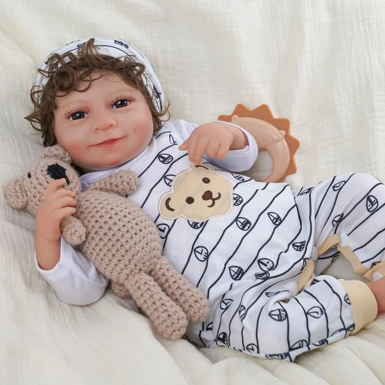 Babeside Cayle 20'' Realistic Reborn Infant Baby Doll Boy Awake Brown Eyes Lovely Bear Smiling