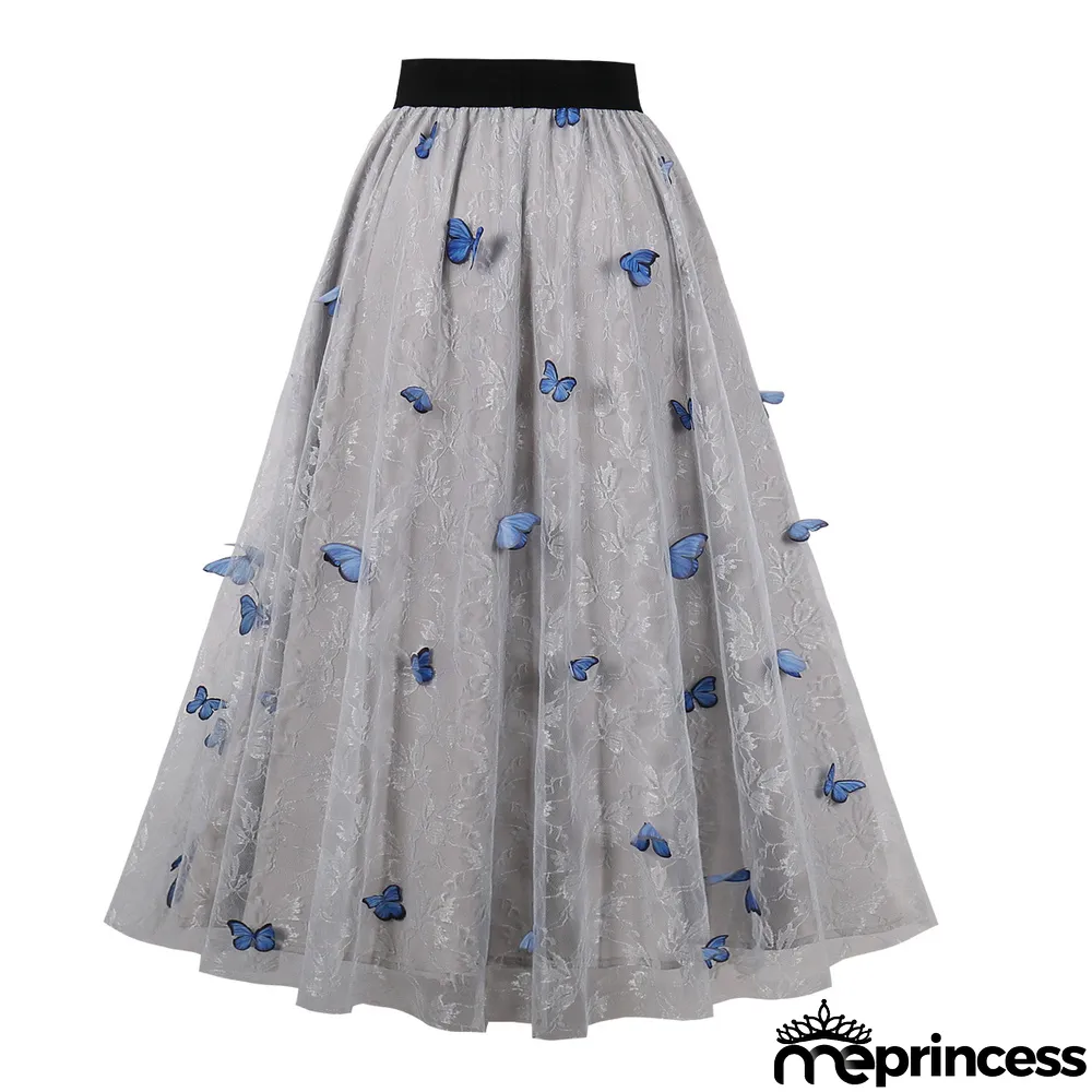 Women Double Layer Pansy Mesh Skirt