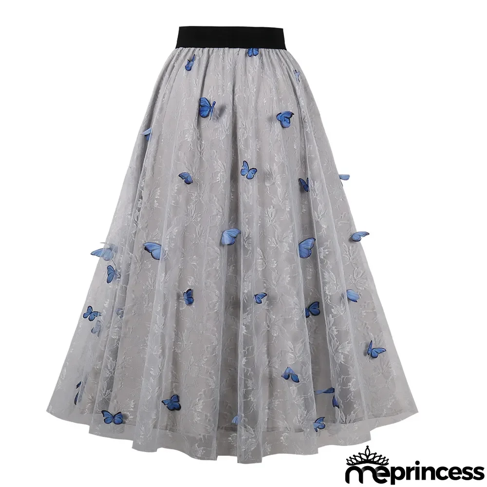Women Double Layer Pansy Mesh Skirt