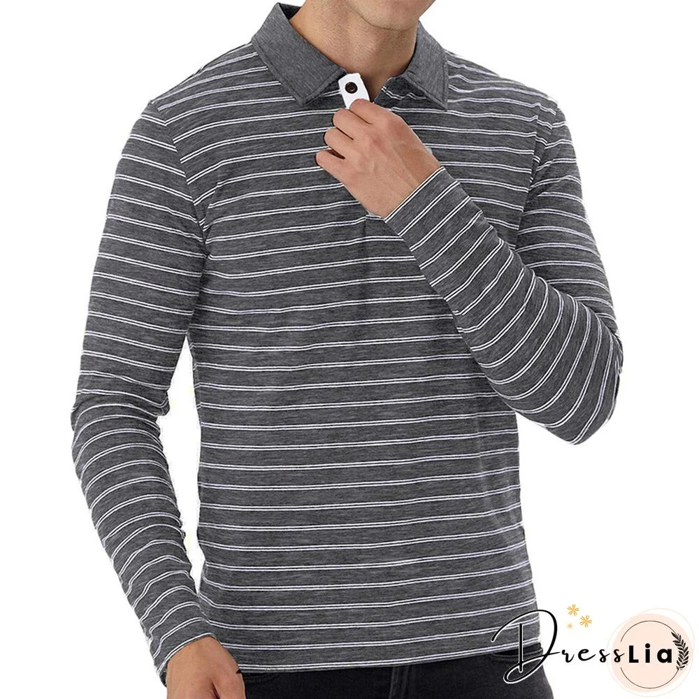 Mens Striped Long Sleeve Casual Polo Shirts