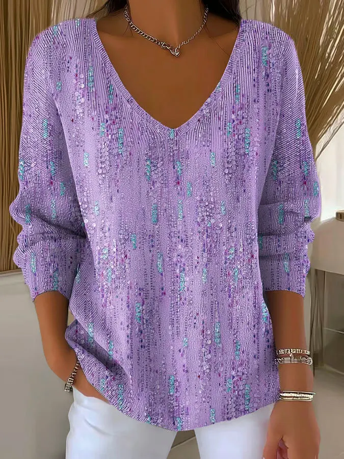 Women's Purple Gradient Pattern Art Print Casual Pullover Sweater