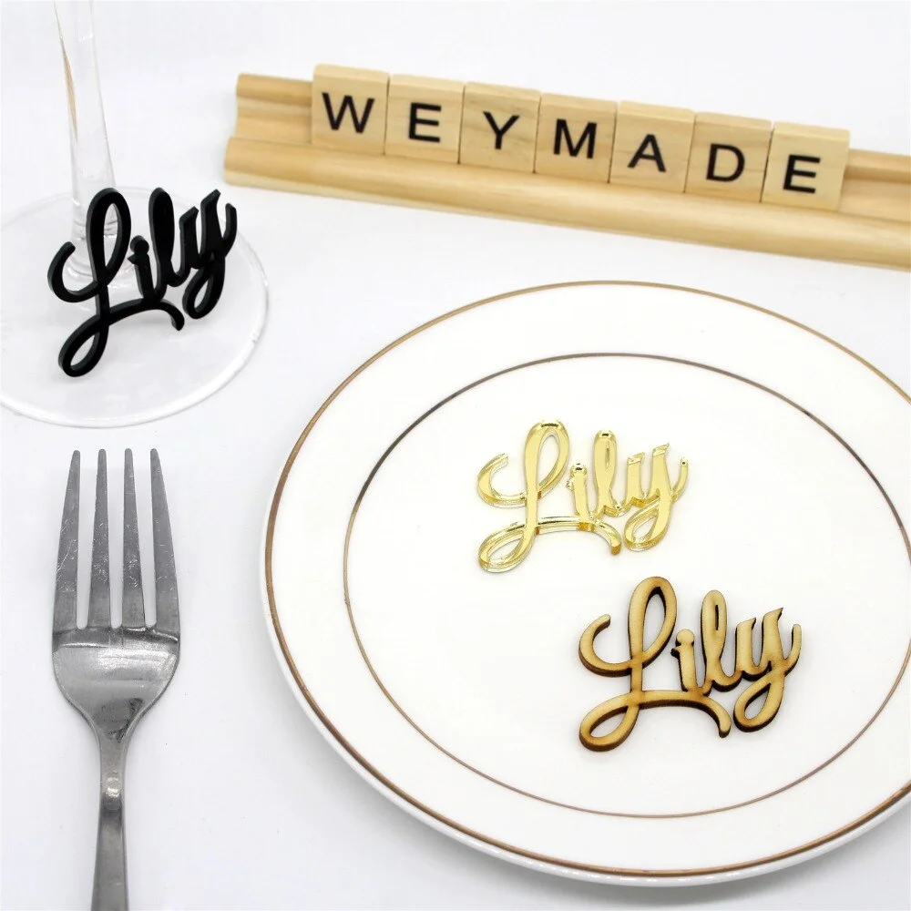 1 Piece Custom Laser Cut Place Name Setting Guest Name Silver / Gold Mirror Acrylic Place Card Decor Wedding Party Centerpiece
