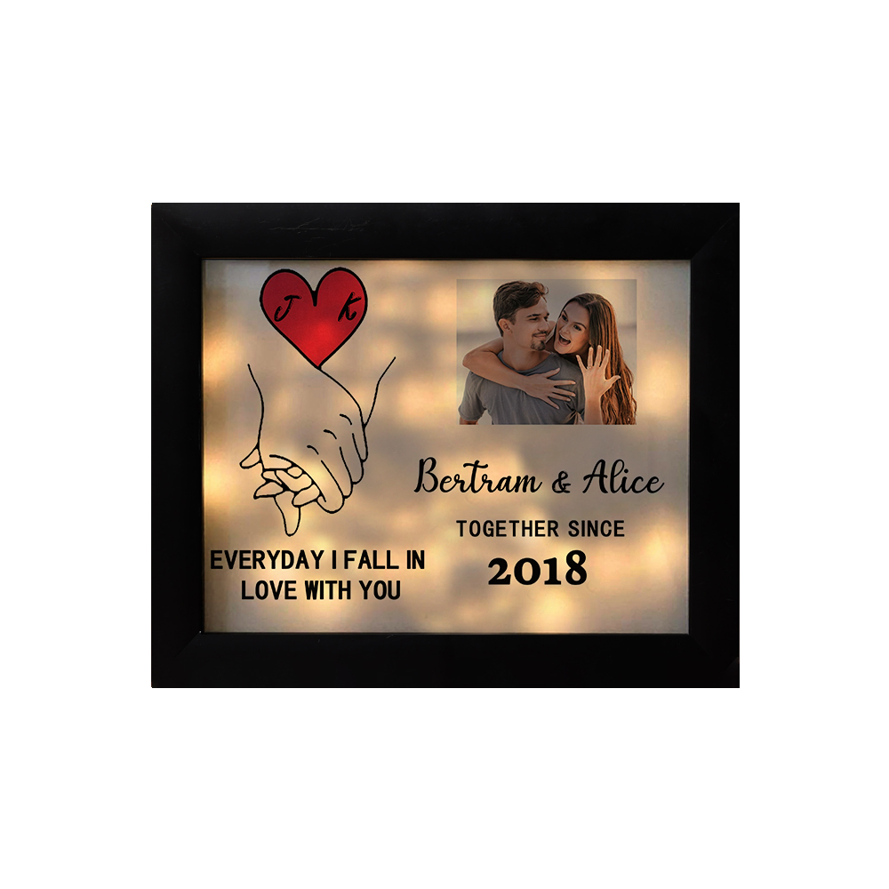 Personalised Photo Frame Custom 2 Names & 2 Letters & Date & Text Frame With Night Light Anniversary Gift For Her - Everyday I Fall In Love With You-Jessemade AU