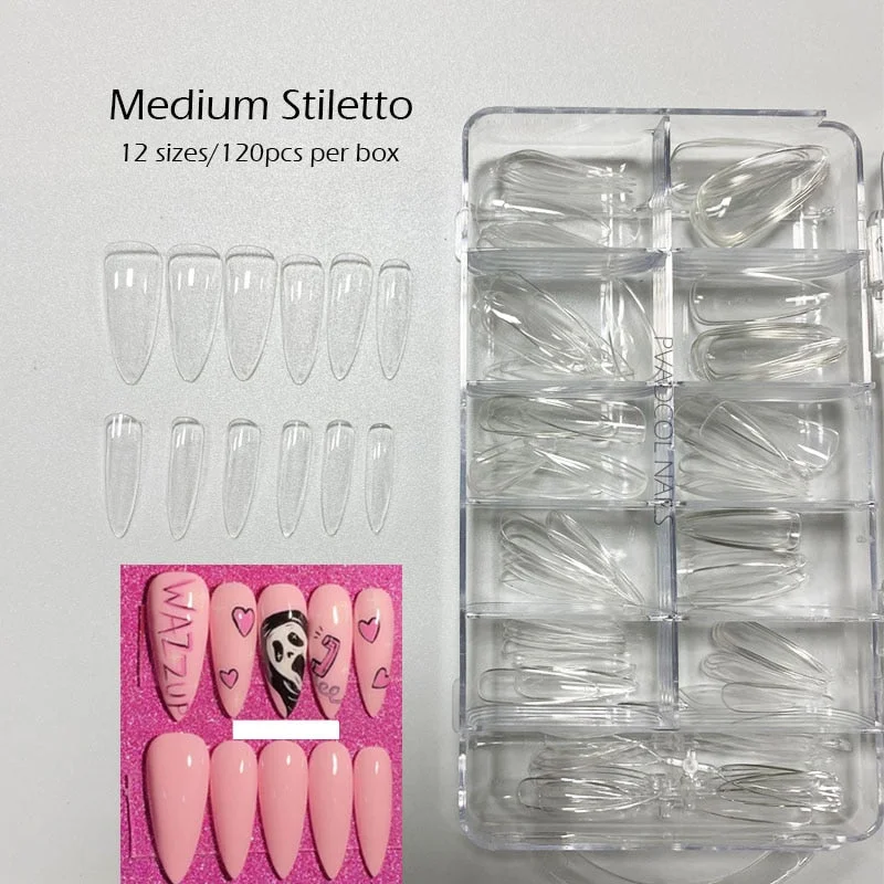 Full Cover Short Square Coffin False Nail Tips Acrylic Press on Fake Tips Clear UV Gel Extension Manicure Tool Detachable Finger-Nail Inspo