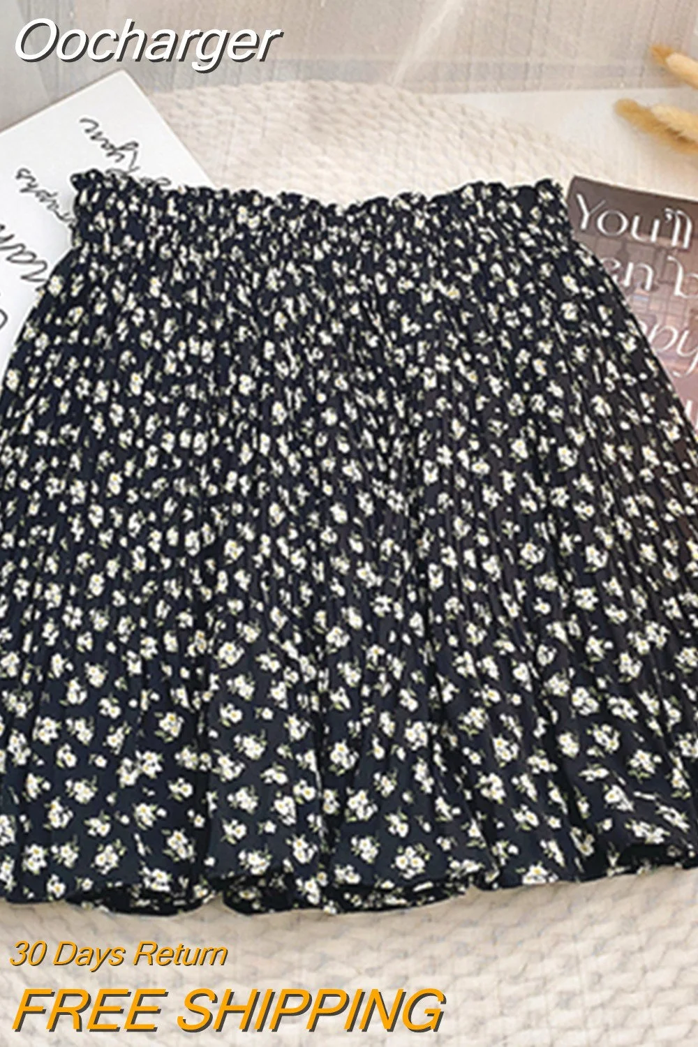 Oocharger Floral Chiffon Women Skirts Pleated Spring Summer Print Sweet Faldas High Waist A-line Korean Fashion Mini Skirt