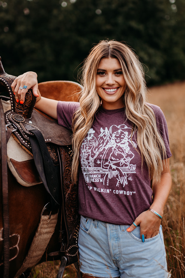 KEEP WALKIN' COWBOY - HEATHER MAROON TEE