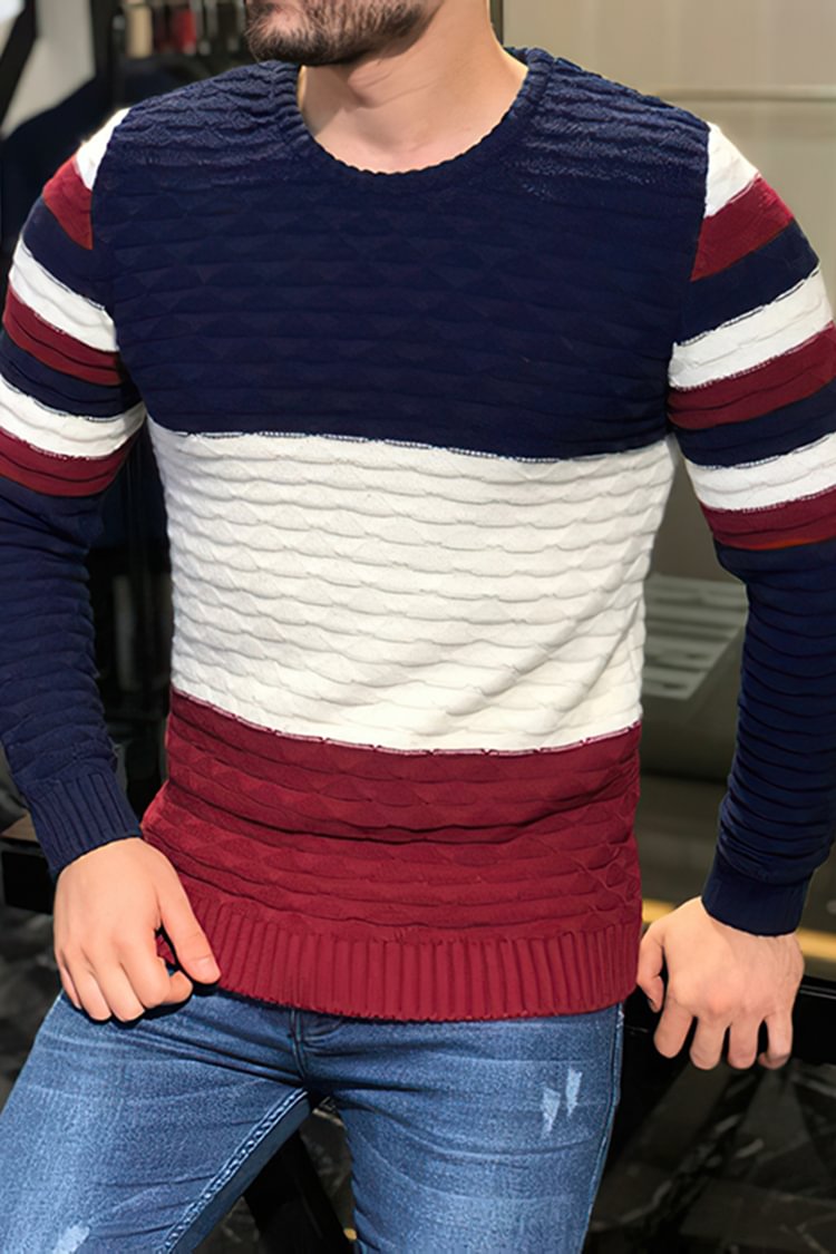 Tiboyz Stylish Colorblock Textured Knit Sweater