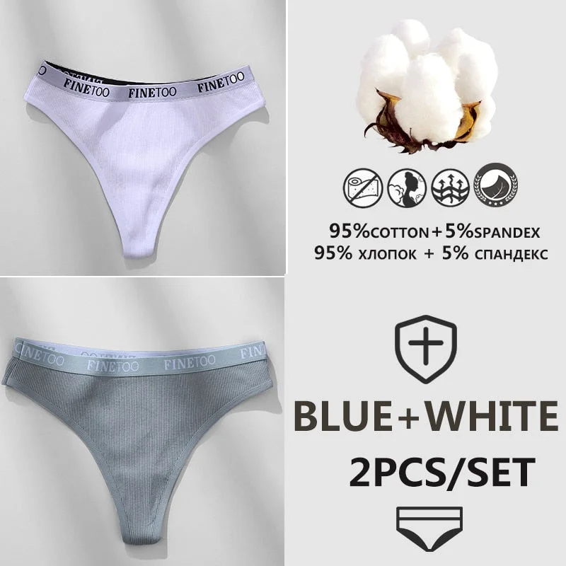 FINETOO 1/2PCS G-string Women Cotton Thongs M-XL Design Letter Femme Underwear Sexy Panties Underpants Thong Pantys Lingerie