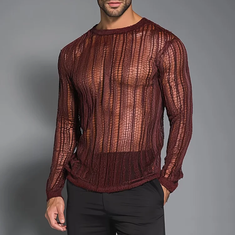Okaywear Party Knit Hollow Out Long Sleeve T-Shirt Okaywear