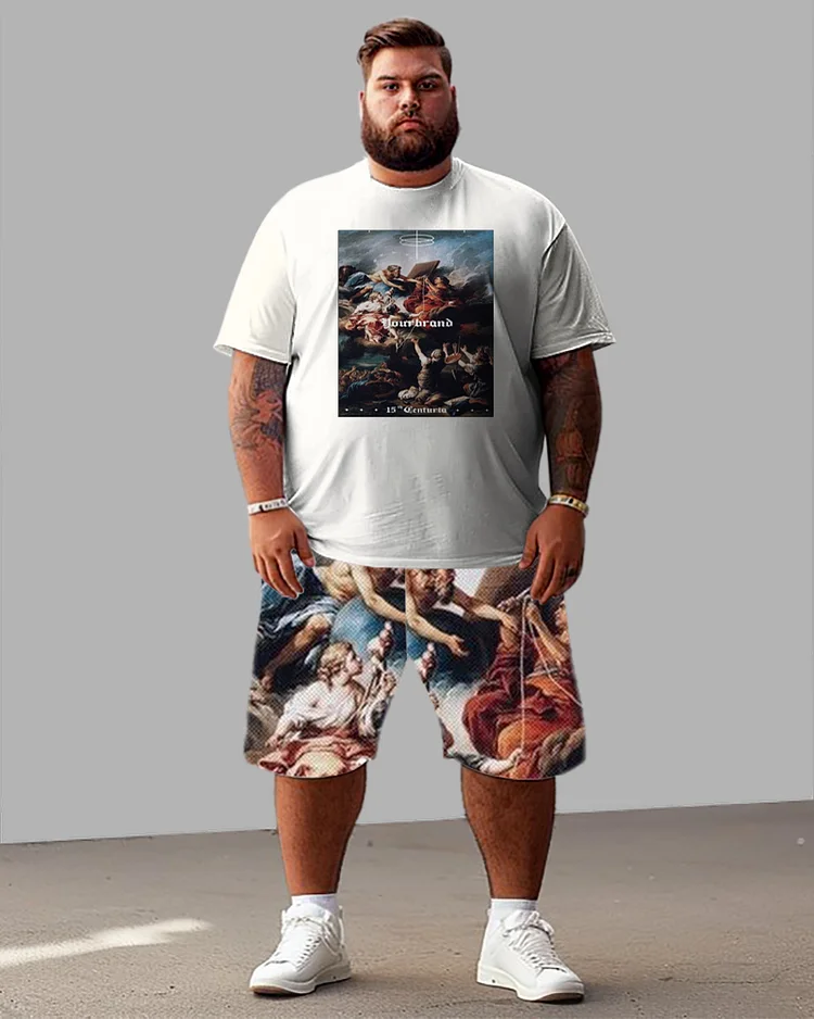 Men's Plus Size Redemption Print T-Shirt Shorts Suit
