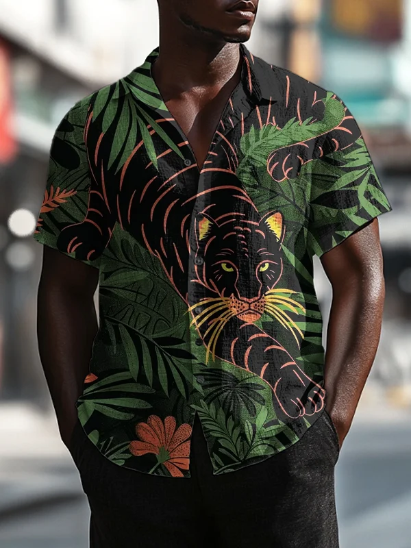 Men's Black Panther In The Jungle Art Print Short Sleeve Shirt