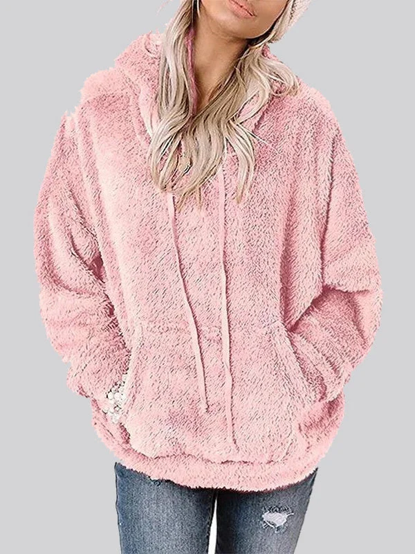 Women plus size clothing Women's Plush Sweater Sherpa Sweatshirt Solid Color Scoop Neck Ruffled Long Sleeve Sweater Top-Nordswear