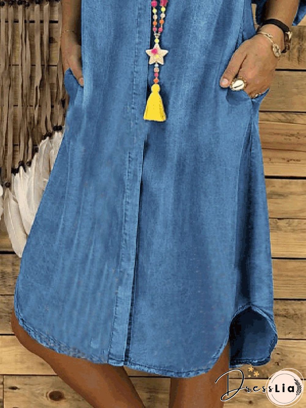 Casual Solid Loosen Denim Long sleeve Dresses