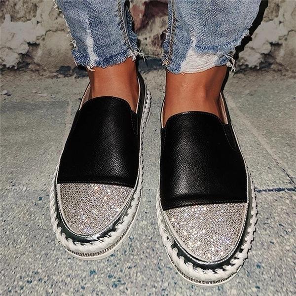 Women Casual Big Non-slip Rhinestones Sneakers -loafers