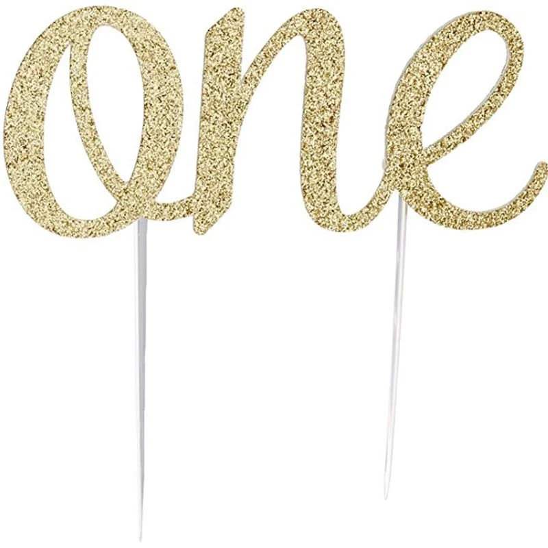 Gold Glitter Cake Topper for baby kid girls boys one 1st First Birthday party baby shower Anniversary decoration Accessory favor