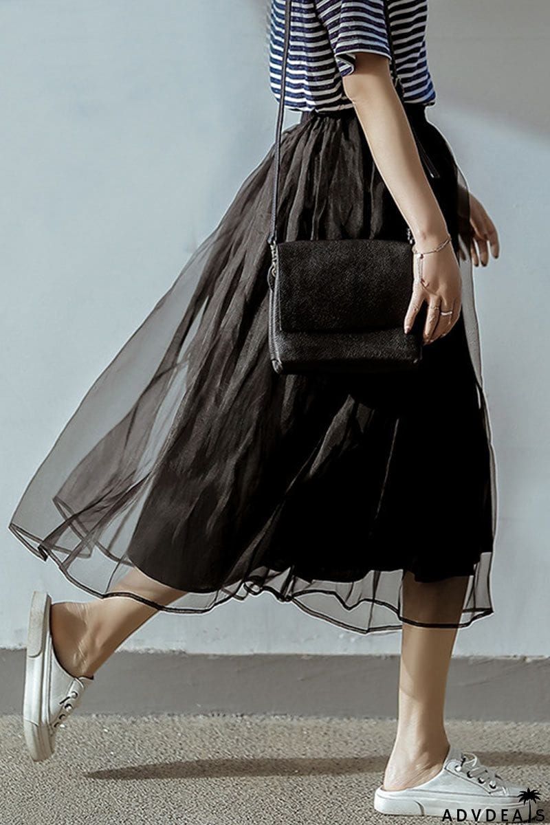 Elegant Pleated Mesh Skirt