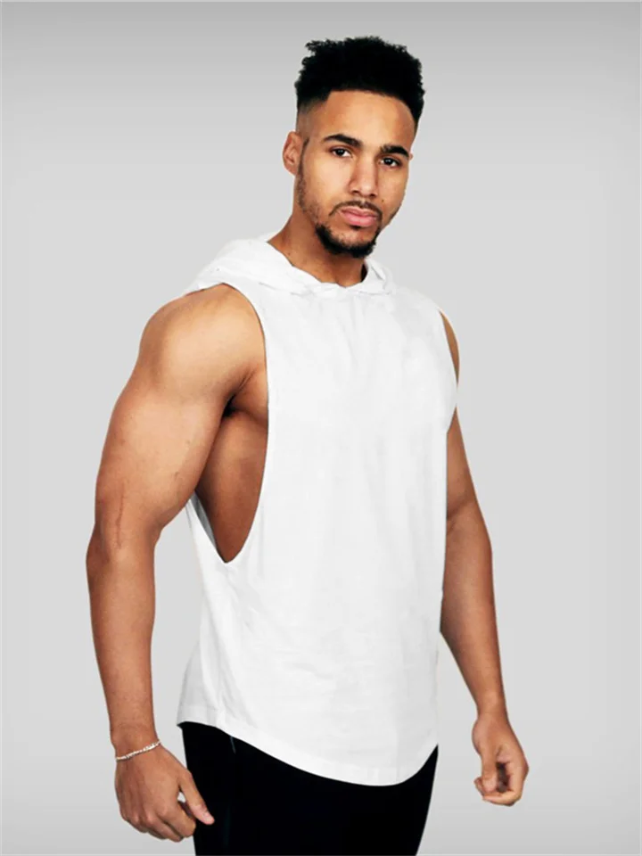 Men's Tank Top Vest Undershirt Solid Color Hooded Casual Daily Sleeveless Tops Cotton Lightweight Fashion Muscle Big and Tall White Black Blue / Summer / Summer