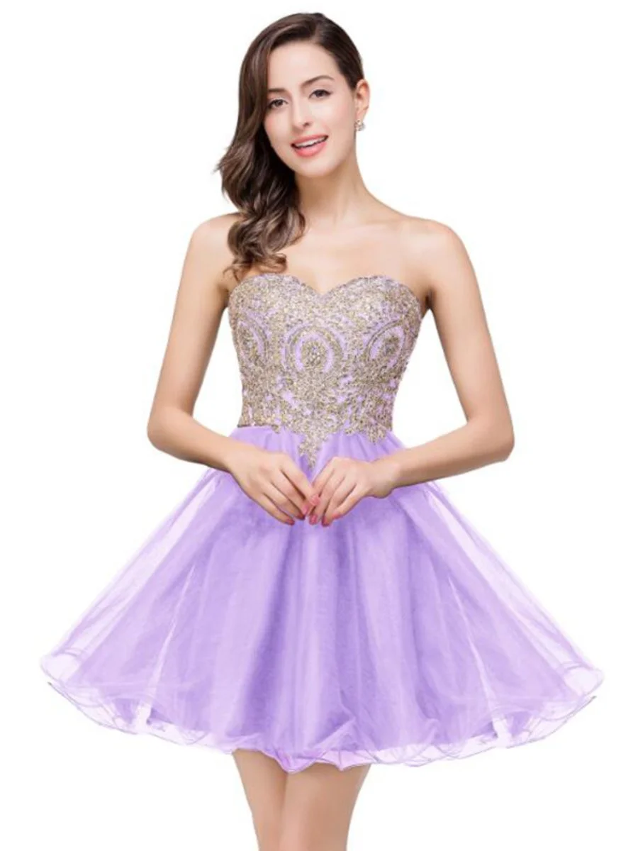 Elegant Homecoming Dress Crystals Applique Lace Swing Short Prom Dress
