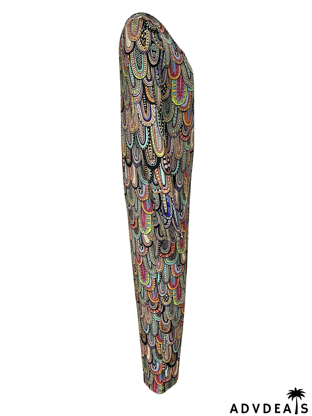 Women Print Casual Round Neck Loose Long Sleeve Jumpsuit