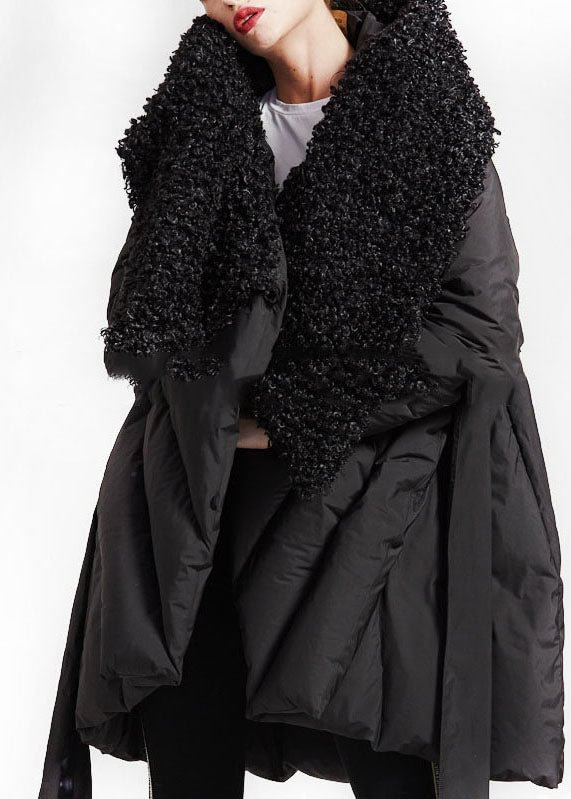 Art Black Patchwork Faux Fur  Peter Pan Collar Duck Down Winter down coat CK039- Fabulory