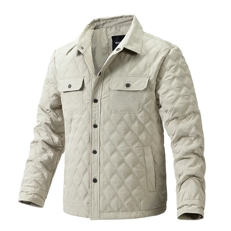 Men's Quilt Jacket Slim Fit Thin Checkered Button Down Jacket