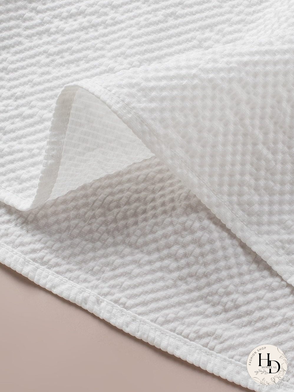 White Waffle Knit Flutter Sleeve Blouse with Notch Neck Detail