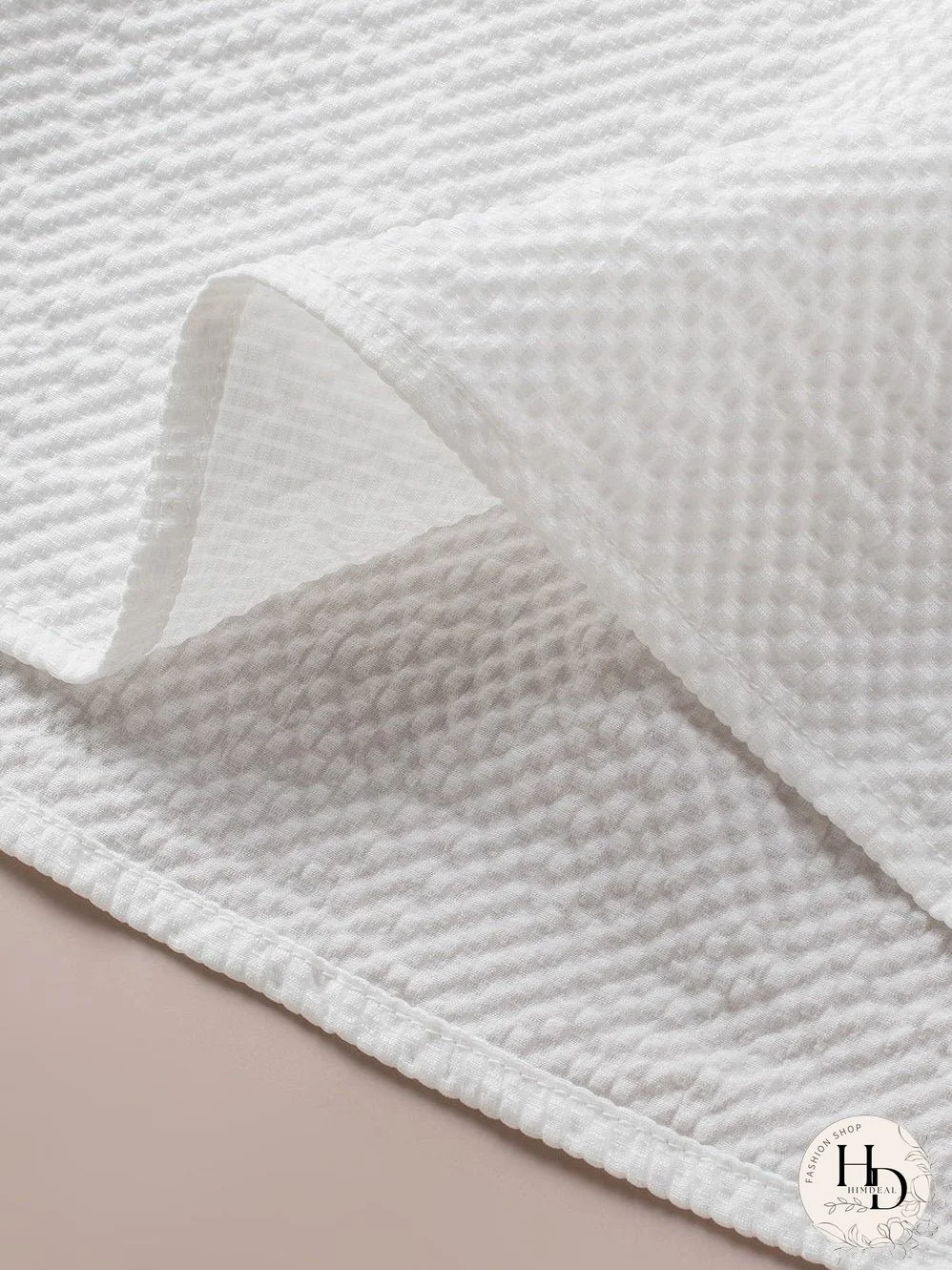 White Waffle Knit Flutter Sleeve Blouse with Notch Neck Detail