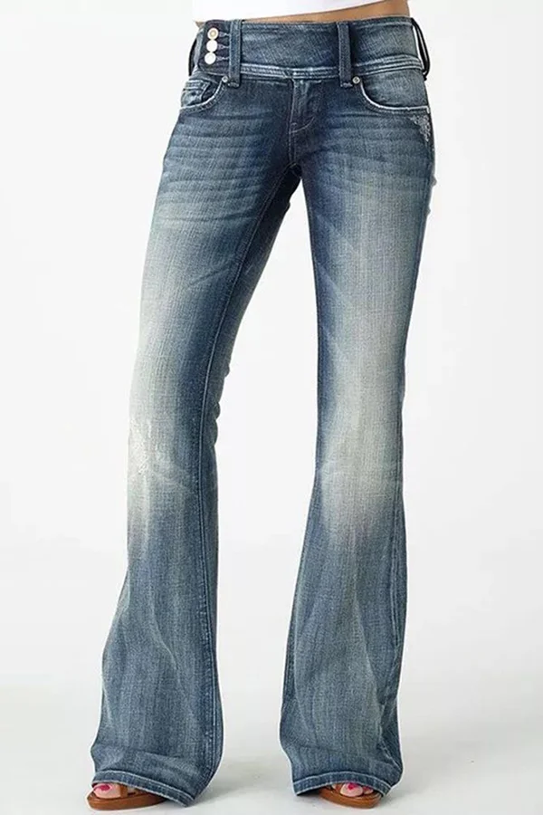 Vintage Side Button Mid-Rise Bootcut Jeans