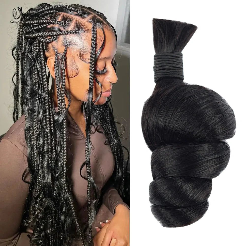#1B Natural Black Loose Wave Hair Bulk | Boho Braids | 100% Human Hair | BORUIHAIR
