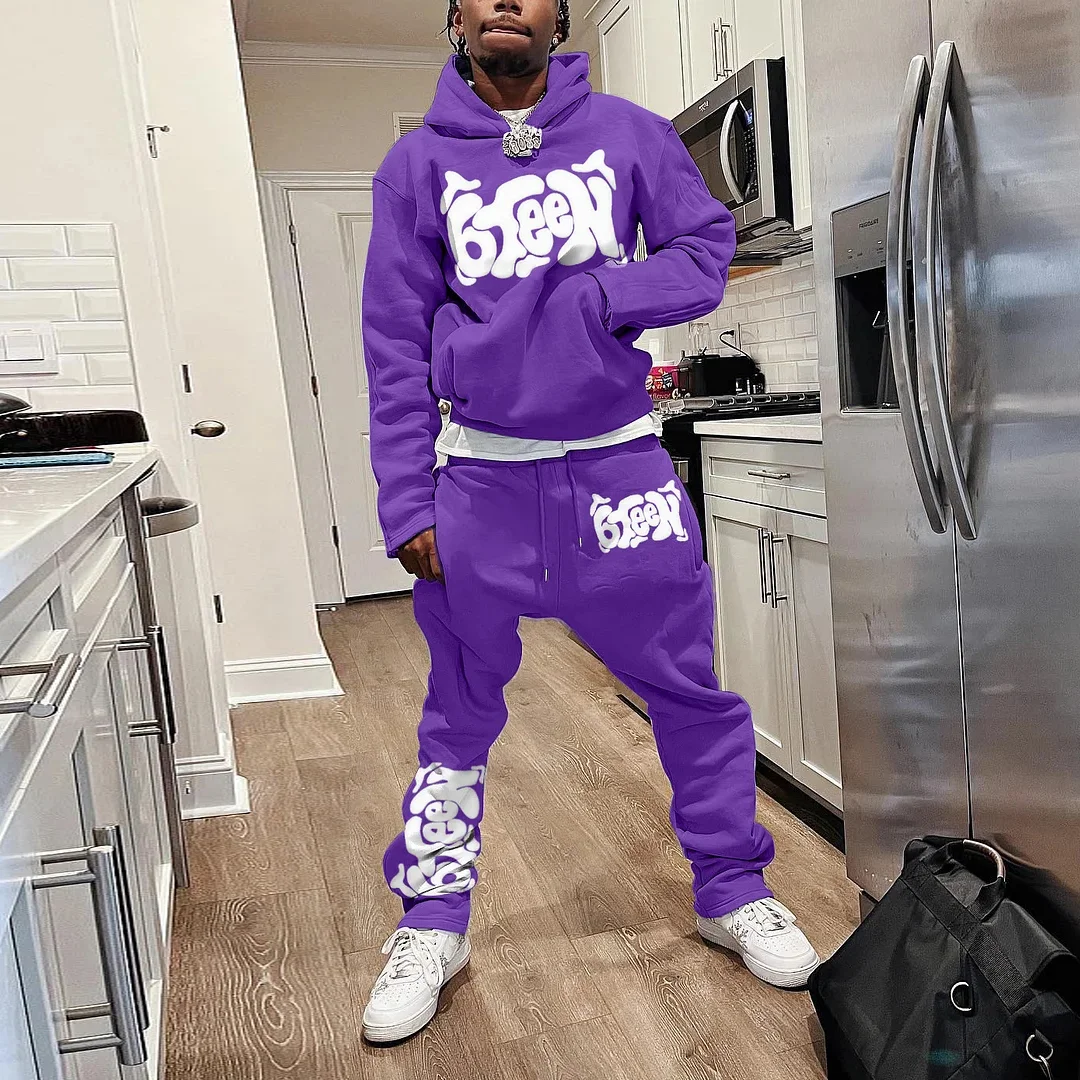 Casual Personalized Monogram  Hip Hop Hoodie & Flared Trousers Two Piece Set