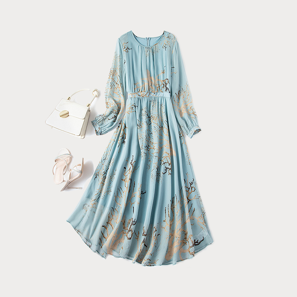 Fashionable Printed Silk Dress For Dating REAL SILK LIFE