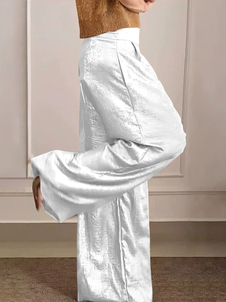 Women's Solid Color High Waisted loose Casual Wide-leg Pants