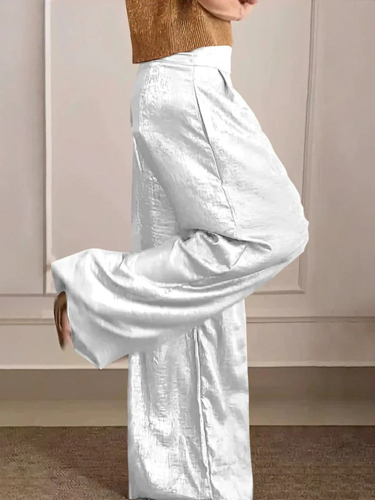 Women's Solid Color High Waisted loose Casual Wide-leg Pants