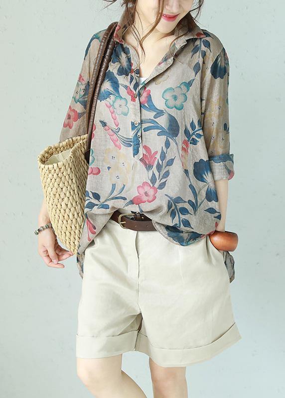 VCSHOES POLO collar cotton Long Shirts design floral blouse summer