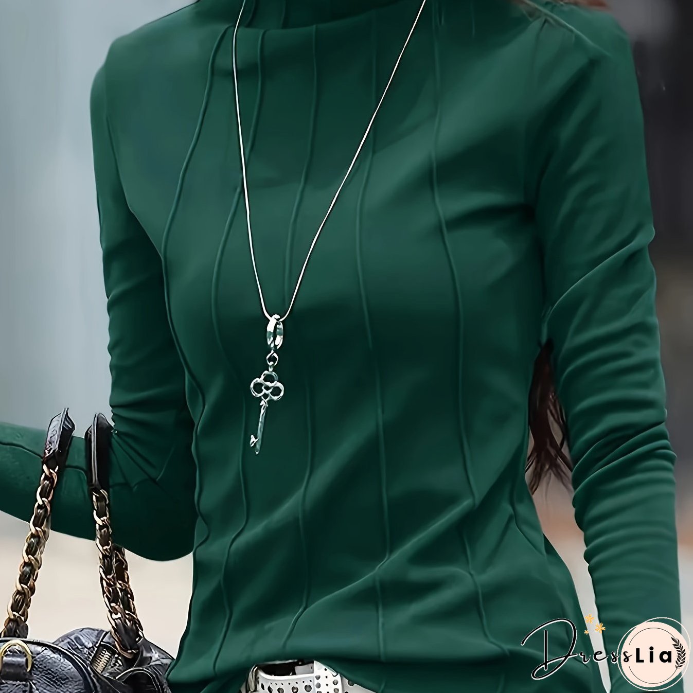 Plus Size Solid Turtleneck Slim T-Shirt, Versatile Long Sleeve T-Shirt For Spring & Fall, Women's Plus Size Clothing